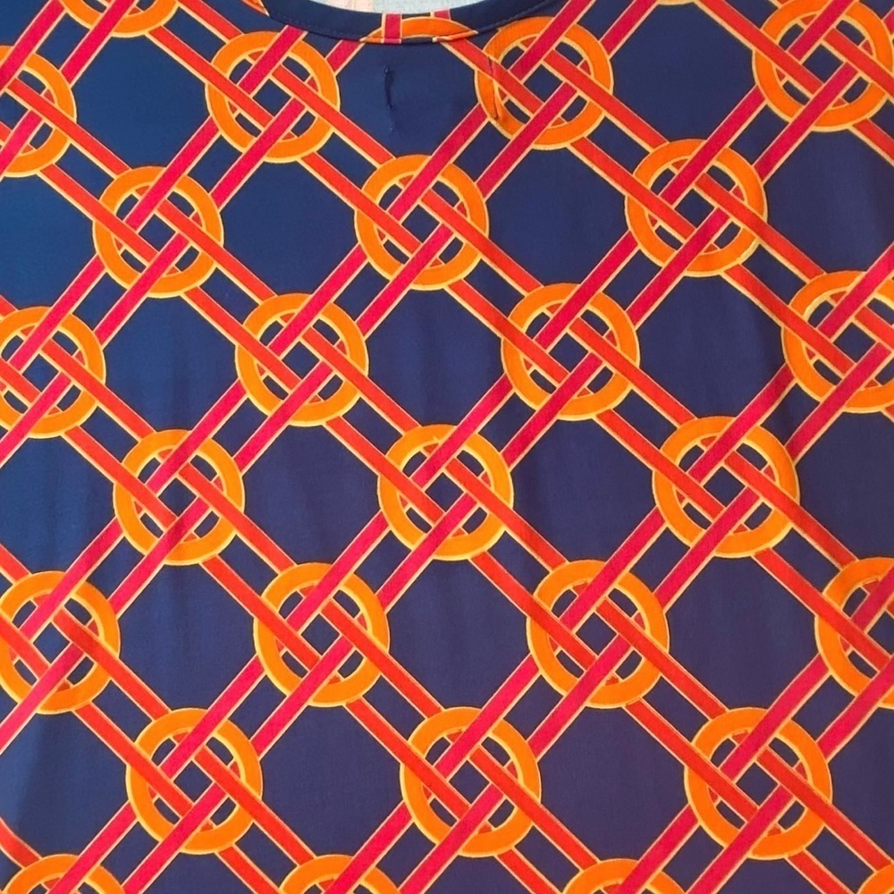 MUD Pie Women’s Navy Red Orange Lattice Print Shirt-Dress Scoop Neck, EUC Size M - Picture 6 of 14